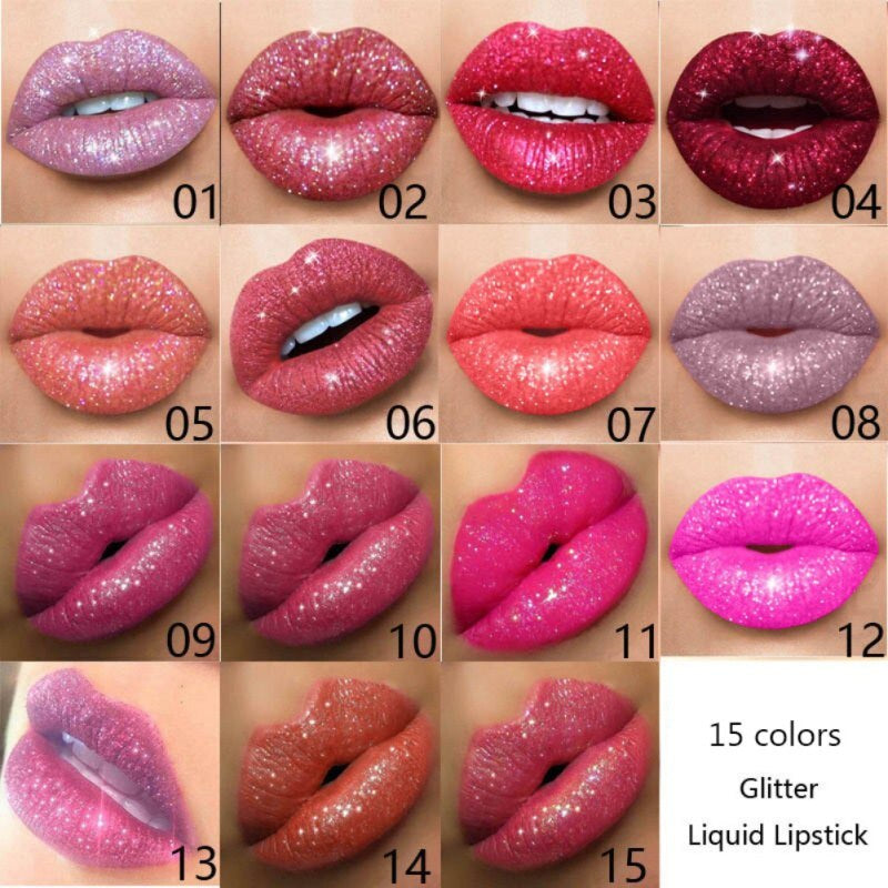 15 Colors Diamond Metallic Lipstick Lip Gloss Waterproof Long Lasting Matte Lip Gloss Makeup